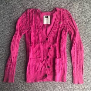 pink cable knit cardigan
